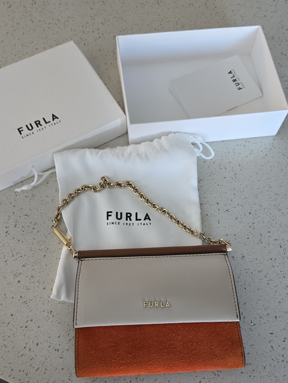 Furla Cream and Brown Mini Wallet On Chain
